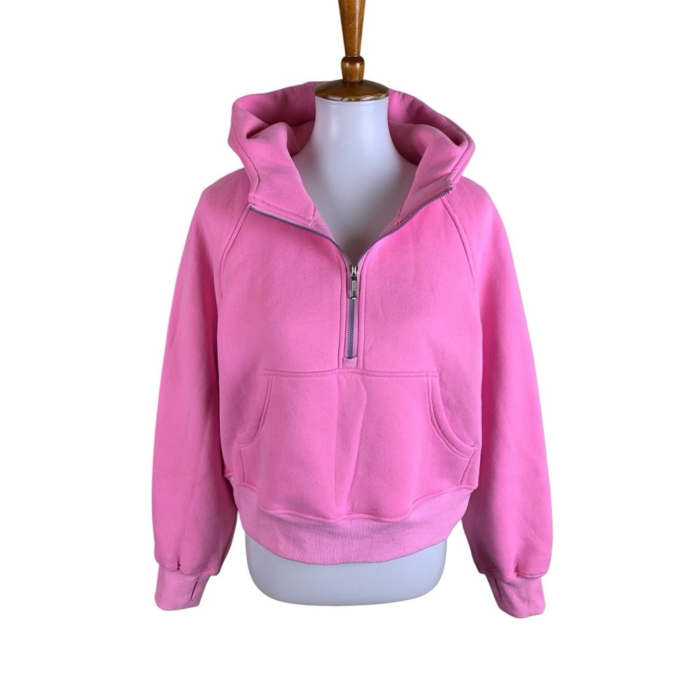 Automet Hot Pink Half Zip Hoodie Sweatshirt Cozy Fleece Pullover Small